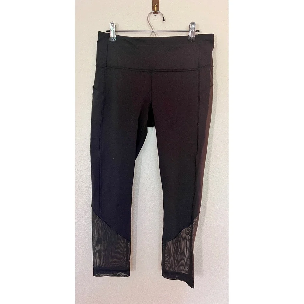 Lululemon Leggings Womens 8 Black Cropped Mesh Panel Athletic Workout‎ Gym